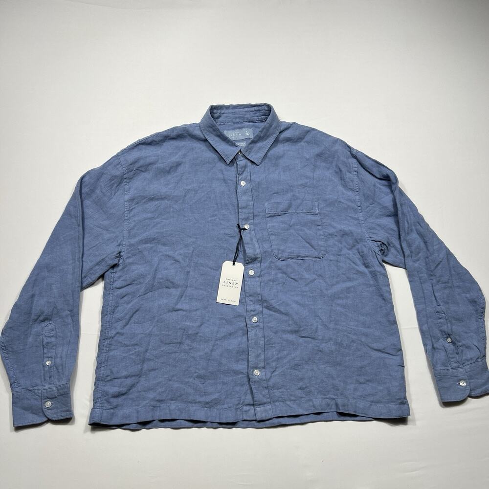 *BRAND NEW WITH TAGS* Abercrombie 100% Linen Blue Button Down Shirt Men Size XL
